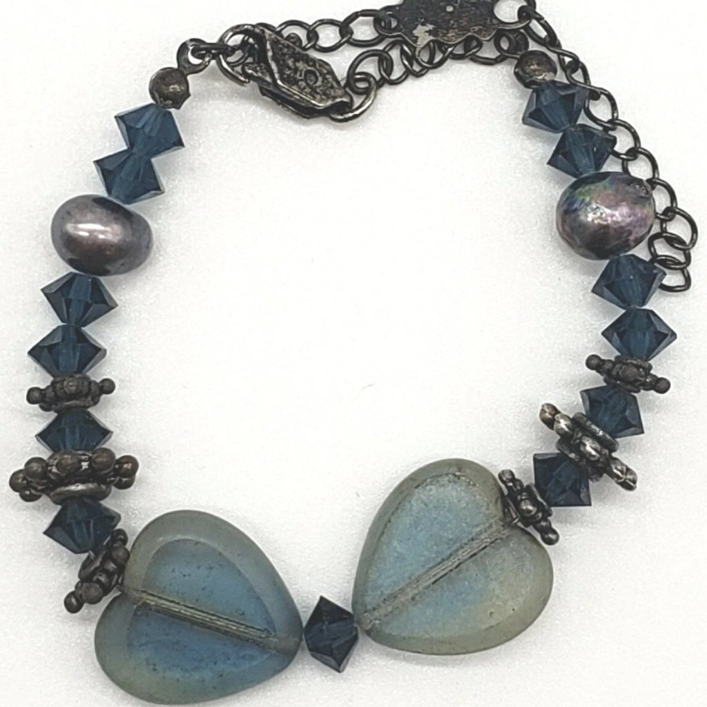 Bellagio Blue Tone Beaded Bracelet With Floral Accented Beads